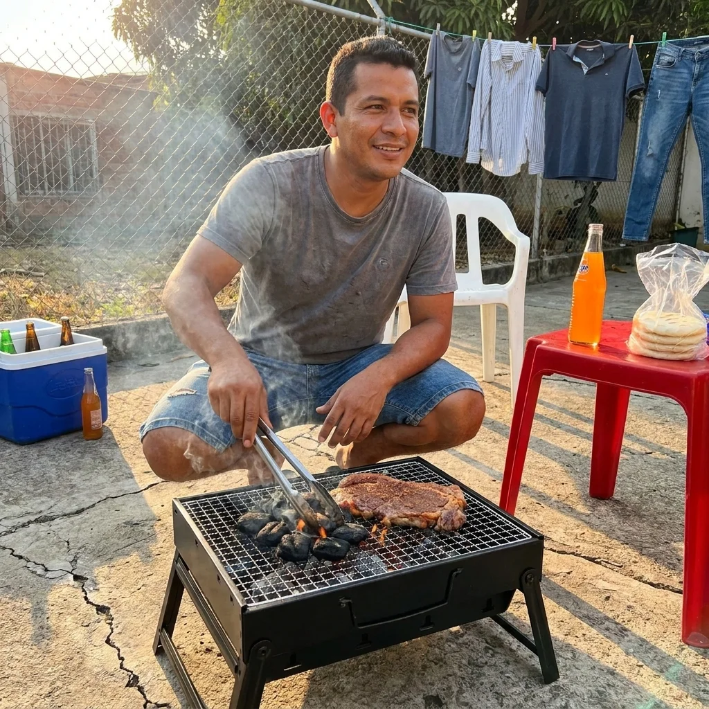 Cliente usando el asador en reunión familiar