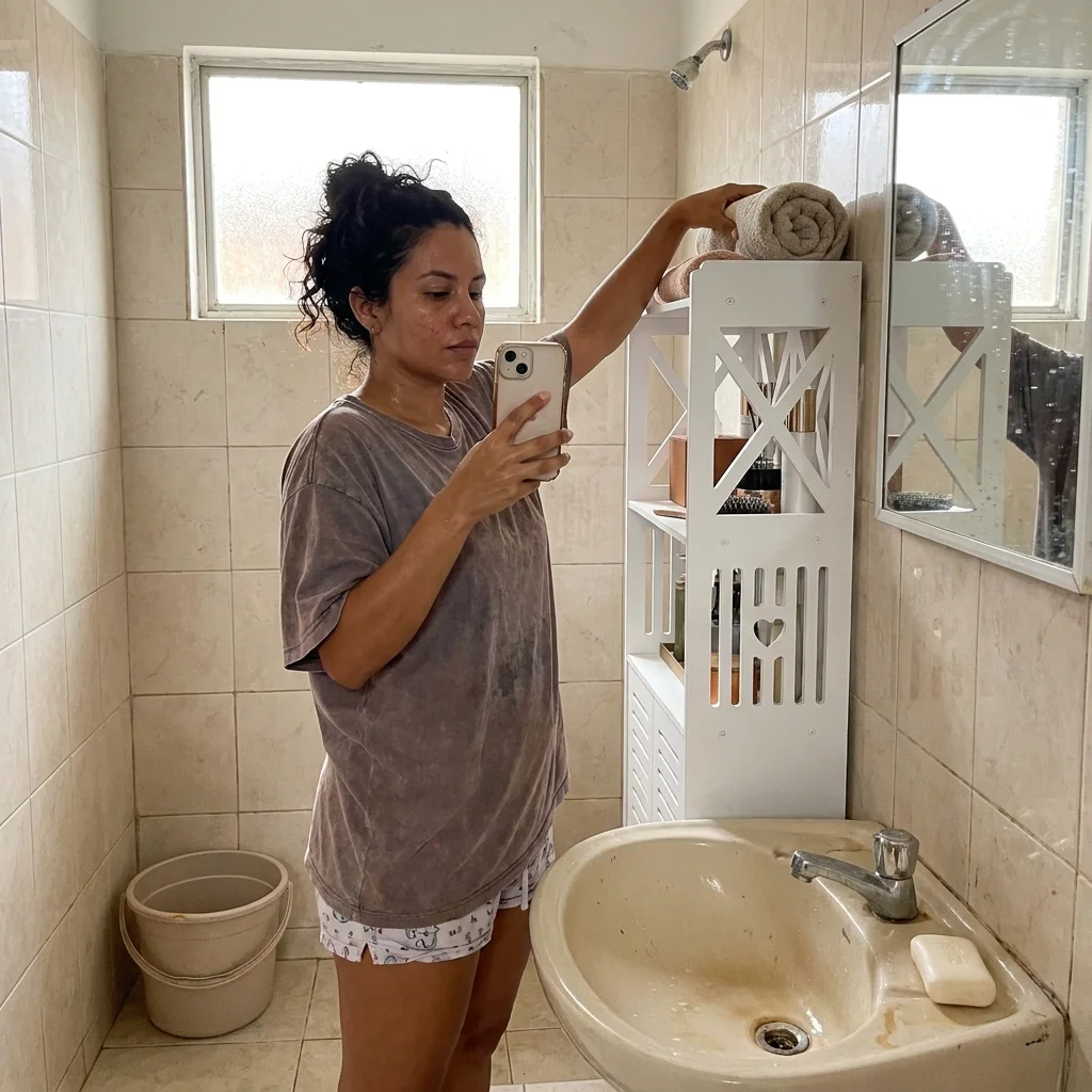 Cliente mostrando el organizador instalado en su baño