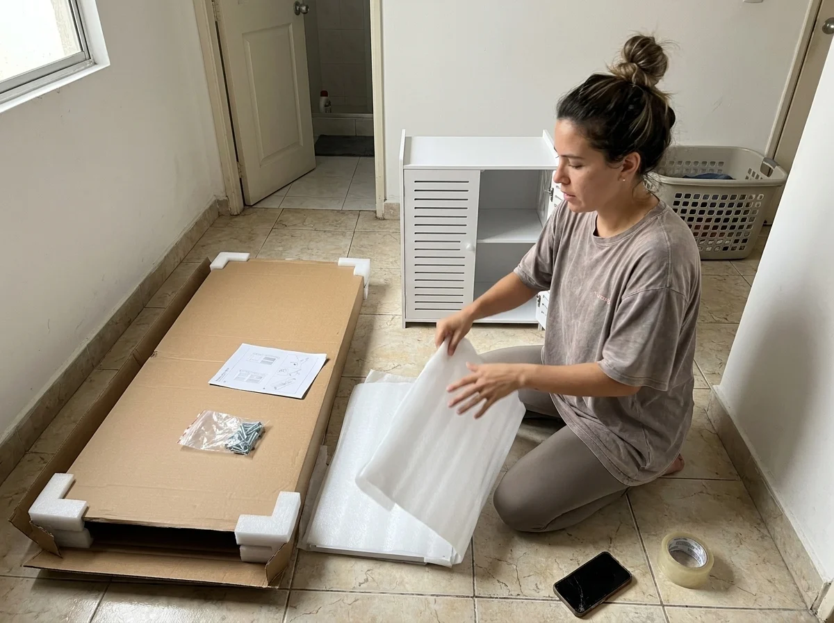 Organizador de 4 niveles junto a su empaque de entrega