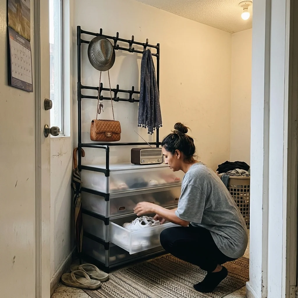 Cliente mostrando el perchero instalado en su apartamento