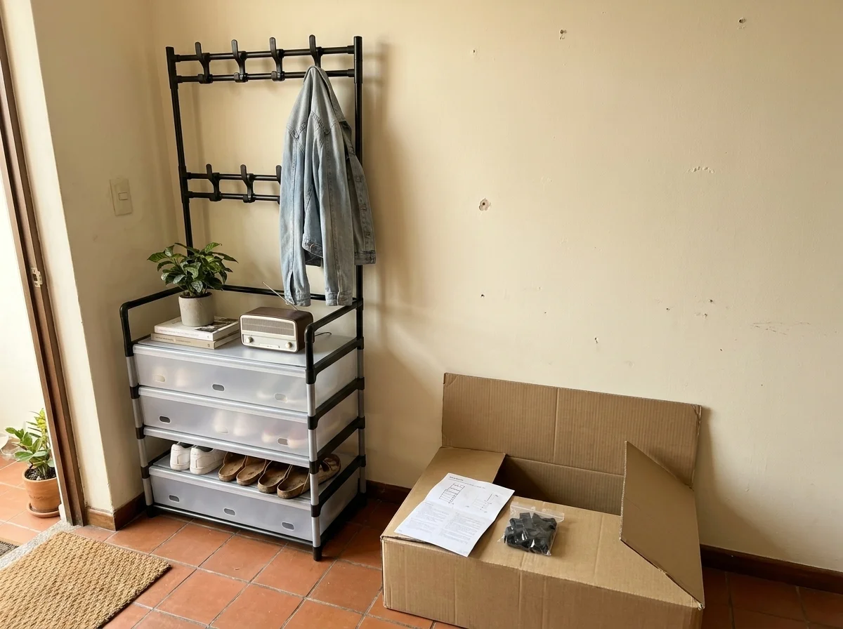 Perchero zapatero con su caja de empaque