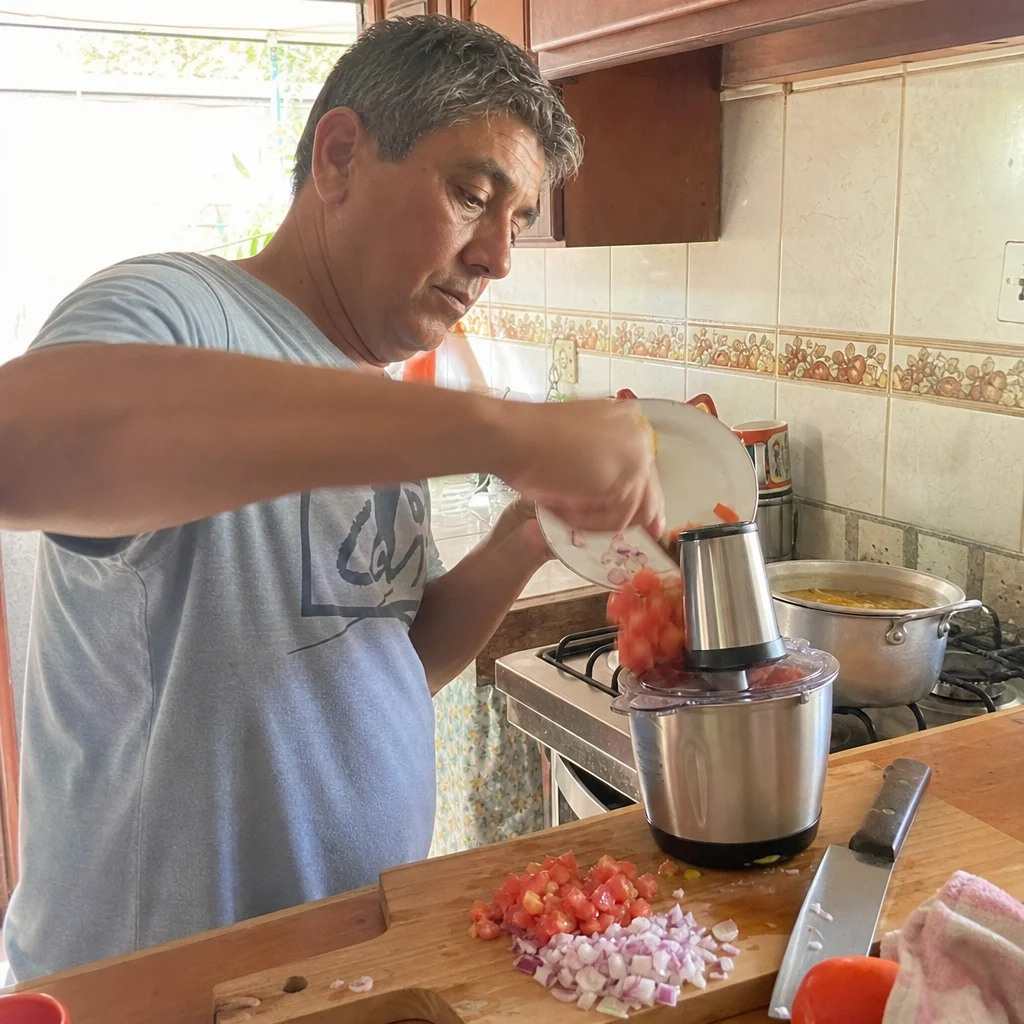 Procesador con ingredientes picados en el vaso